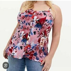 New Torrid Plus Size 5x Fit Flare Challis Cami Floral pink Top Tank